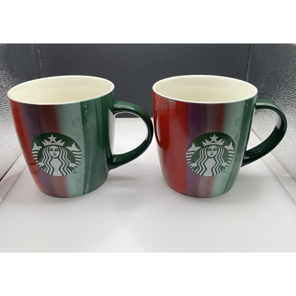 Starbucks Christmas Coffee‎ Mugs Cups. 2021 Set of 2 Paint Stripes 12 oz